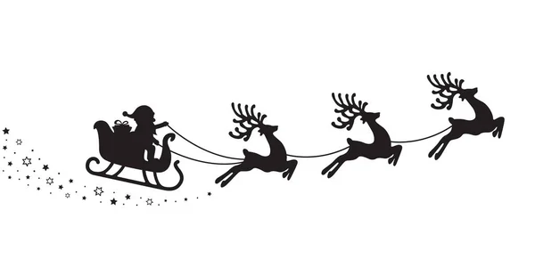Santa sleigh silhouette stars white background — Stock Vector