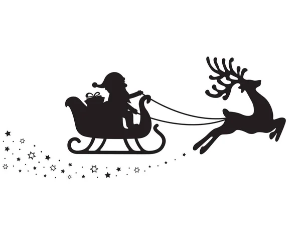Santa sleigh silhouette stars white background — Stock Vector