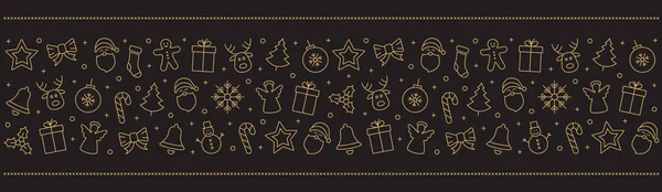 Karácsonyi arany ikon elemek határ fekete háttér — Stock Vector