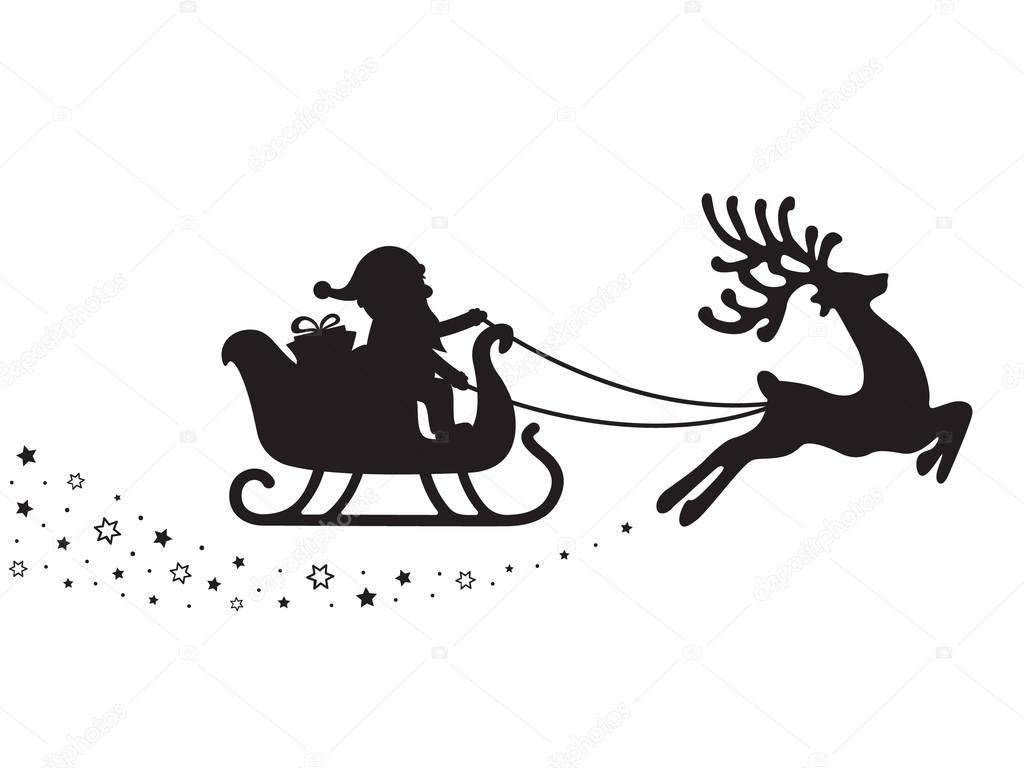 Download Santa sleigh silhouette stars white background — Stock ...