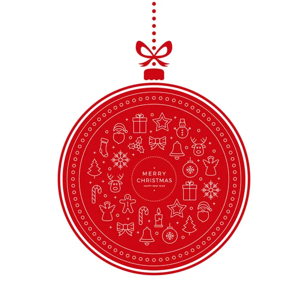 Navidad bauble iconos elementos rojo fondo blanco — Archivo Imágenes Vectoriales