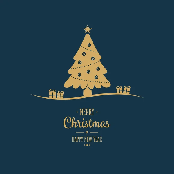 Árbol de oro alegre navidad tipo fondo azul — Vector de stock