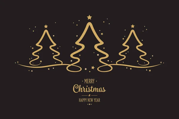 Gold Weihnachtsbäume Sterne Gruß schwarzen Hintergrund — Stockvektor