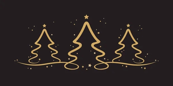 Gold Weihnachtsbäume Sterne schwarzer Hintergrund — Stockvektor