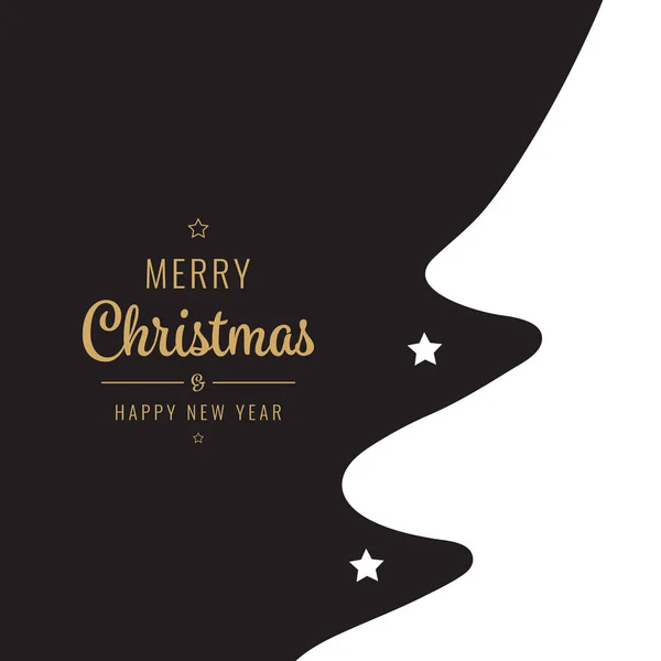Carta di Natale bianco dorato, silhouette albero nero bianco — Vettoriale Stock