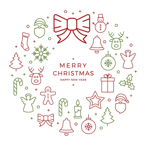 Karácsonyi koszorú ikon elemek kör piros, zöld, elszigetelt backgro — Stock Vector