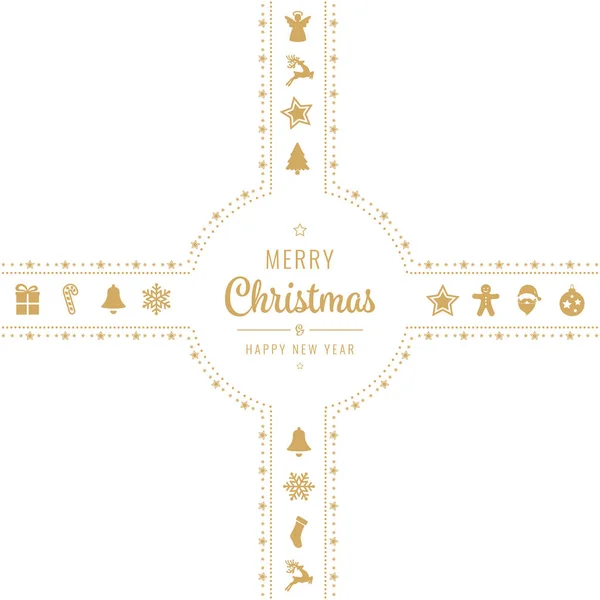 Merry christmas złotą ikoną wstążka łuk na białym tle — Wektor stockowy