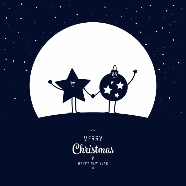 Natal desenho animado figura onda inverno noite grande lua estrelas backgr — Vetor de Stock