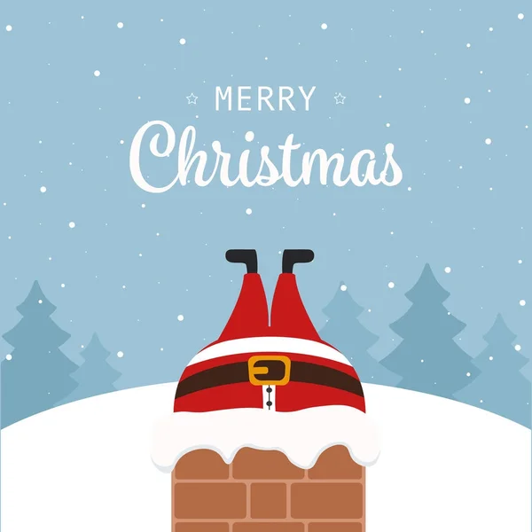 Santa claus pegado en la chimenea Navidad saludo paisaje de invierno — Archivo Imágenes Vectoriales