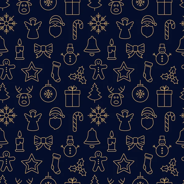 Joyeux motif icône de Noël éléments sans couture fond doré — Image vectorielle