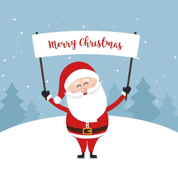 Santa claus hold banner sign showing christmas text gretting win — Stock Vector