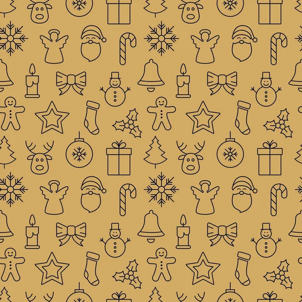 Buon Natale icona modello elementi senza cuciture sfondo dorato — Vettoriale Stock