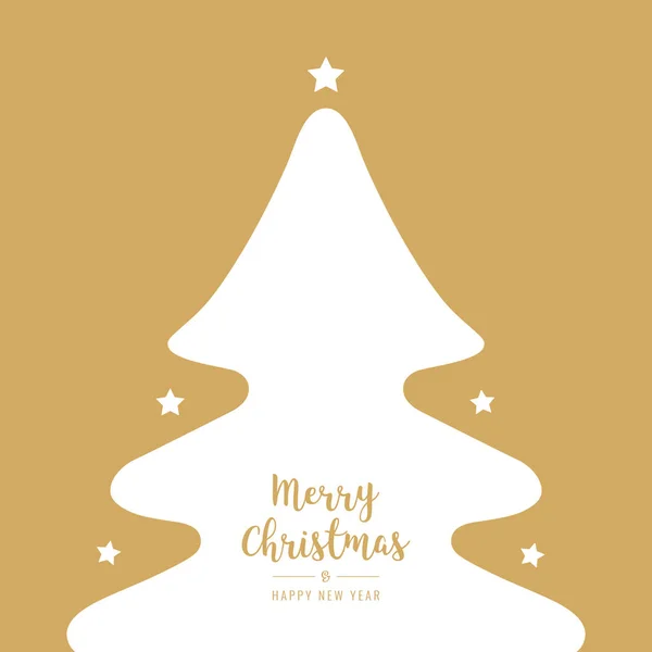 Christmas tree silhouette stars white greetings text golden back — Stock Vector