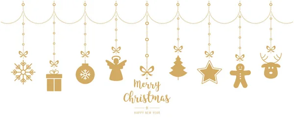 Vánoční zlatý ornament prvky zavěšení izolované bílé pozadí — Stockový vektor