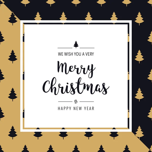 Natal árvore cartão padrão saudação texto borda quadro dourado bl — Vetor de Stock