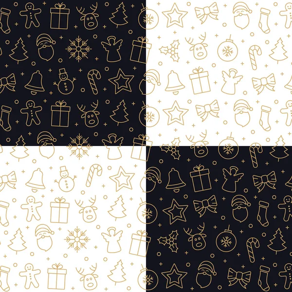 Рождество золотой иконки элементов шаблона белый черный фон — стоковый вектор