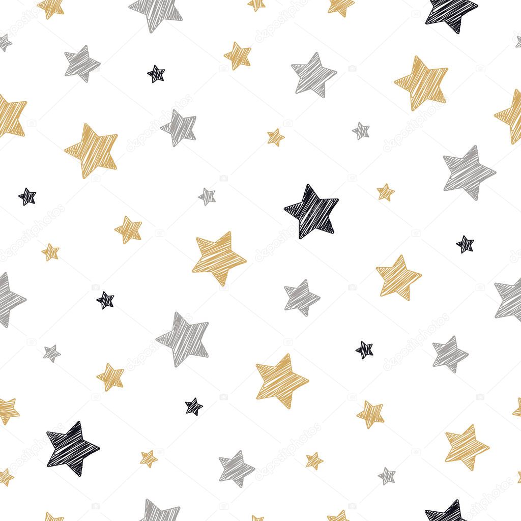 christmas stars seamless pattern scribble drawing white isolated