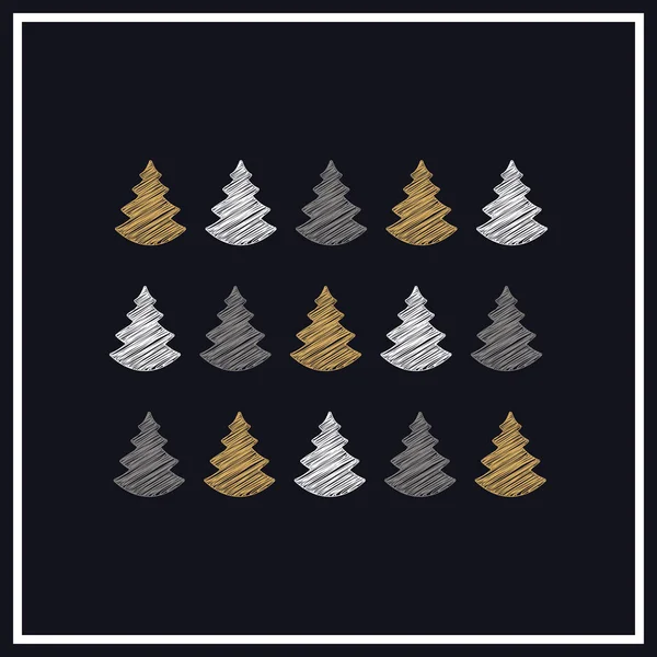 Vánoční stromky Klikyháky pozadí výkresu blahopřání — Stockový vektor