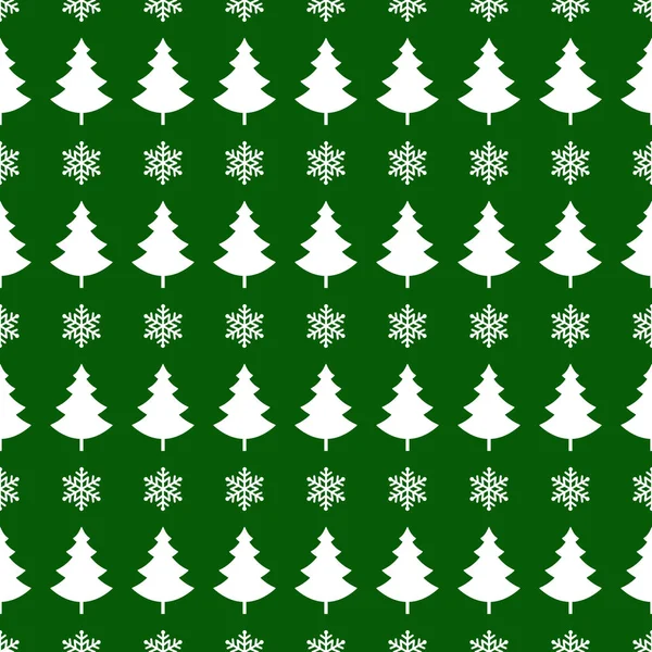 Christmas tree seamless pattern white green background — Stock Vector