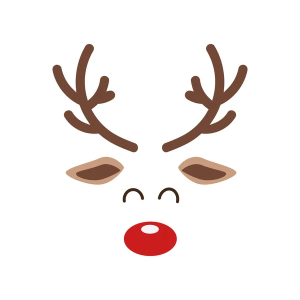 Reno nariz roja lindo primer plano cara aislado fondo blanco. Tarjeta de Navidad — Archivo Imágenes Vectoriales