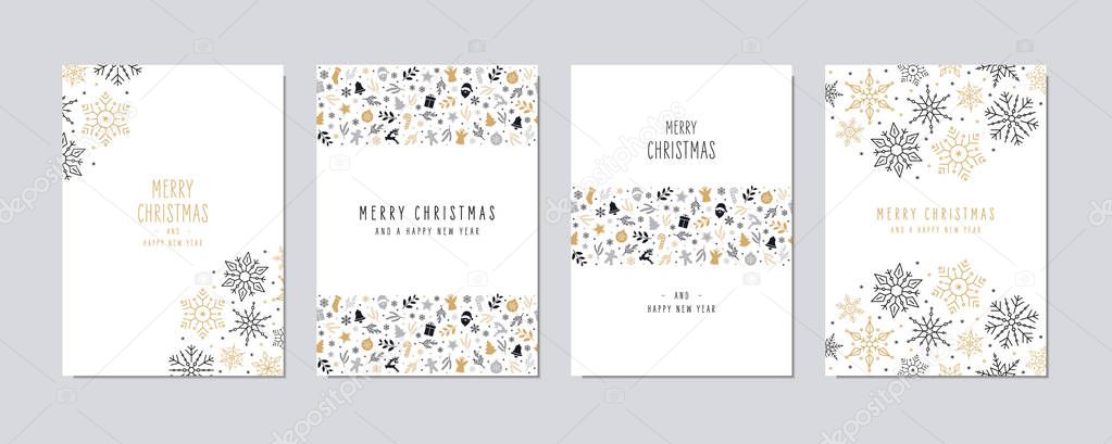 Christmas card set. Merry Christmas icon greeting text lettering card set white background vector.