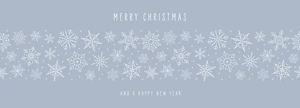 Vánoční led sněhové vločky prvky ozdoby bezešvé banner pozdrav karty na modrém pozadí — Stockový vektor