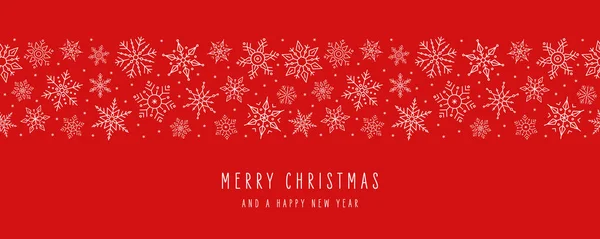 Navidad hielo copos de nieve elementos adornos inconsútil banner tarjeta de felicitación sobre fondo rojo — Archivo Imágenes Vectoriales