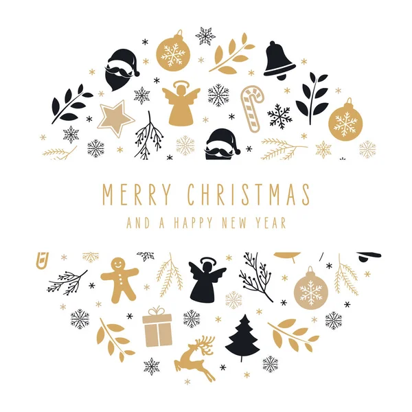 Natal ícones elementos decoração bauble saudação cartão branco fundo — Vetor de Stock