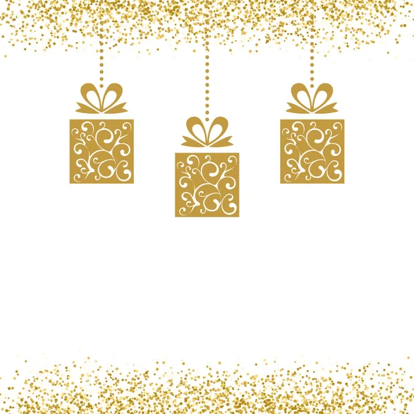 Gyllene hängande jul dekoration med Glitter Sparkle — Stock vektor