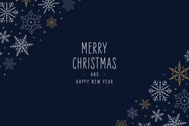 Noel kar taneleri elementleri mavi arkaplandaki tebrik kartlarını süslüyor