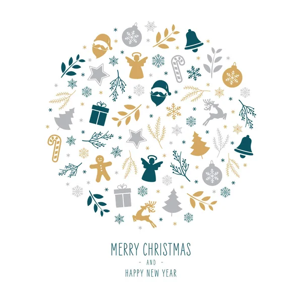 Icônes de Noël éléments décoration boule carte de vœux sur fond blanc — Image vectorielle