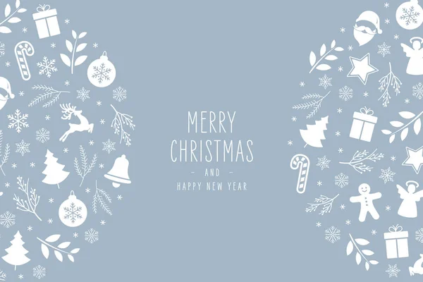 Natal ícones elementos decoração cartão de saudação no fundo azul gelo branco — Vetor de Stock