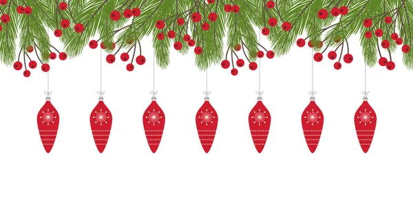 Julkort med gran kvist dekoration vit bakgrund — Stock vektor