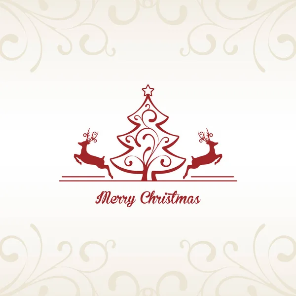 クリスマスカードトナカイとツリーの装飾要素白い背景 — ストックベクタ