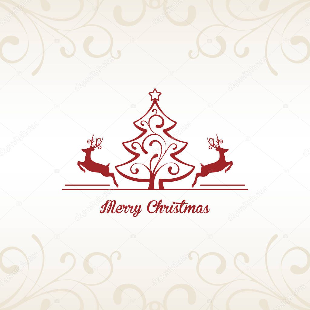 Christmas card reindeer and tree decoration elements white background
