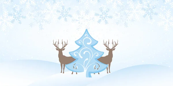 Winter Landscape with trees and reindeer snowy background — Stock Vector