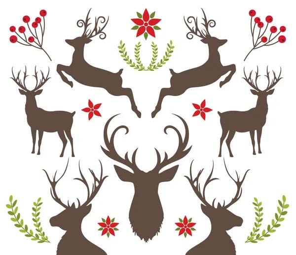 Deer & Nature Set decoration elements white background — Stock Vector