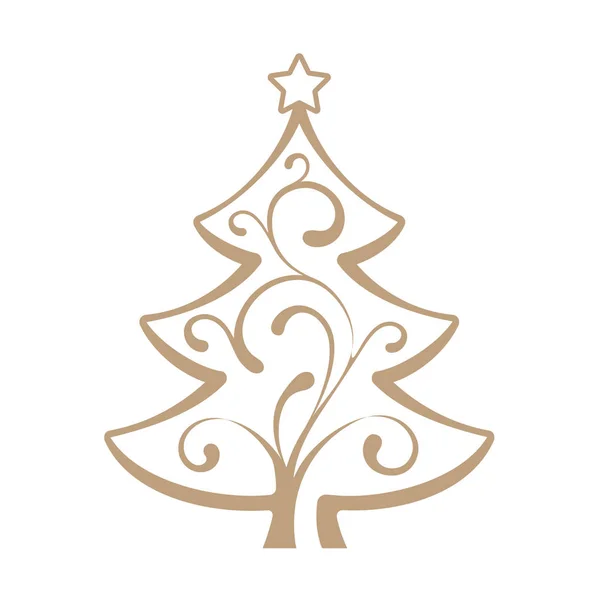 Elegant julgran dekoration kort element vit bakgrund — Stock vektor