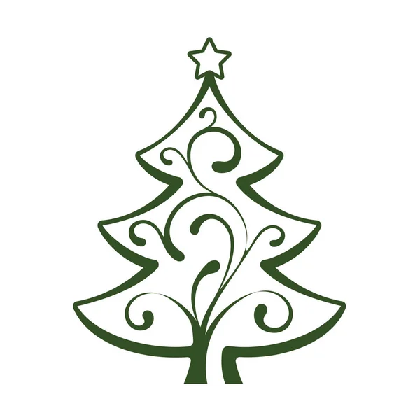 Elegante kerstboom decoratie kaart element witte achtergrond — Stockvector