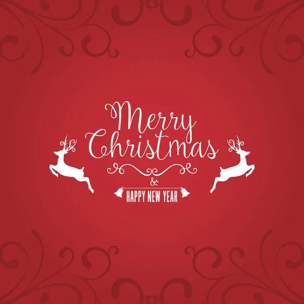 Rött julkort med ren och hälsningar dekoration kort element bakgrund — Stock vektor