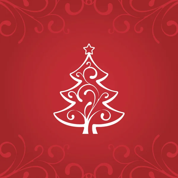 Elegante rode achtergrond met kerstboom decoratie kaart element witte achtergrond — Stockvector