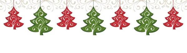 Noel Ağaçları süsleme kartı arka planında asılı — Stok Vektör