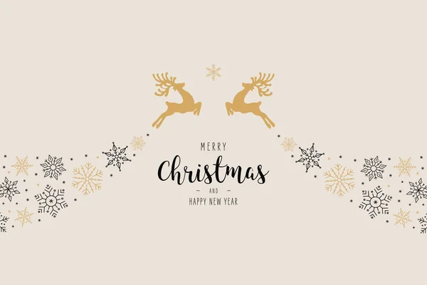 Weihnachten Rentier Schneeflocke Wirbel Elemente Ornamente Grußkarte Hintergrund — Stockvektor