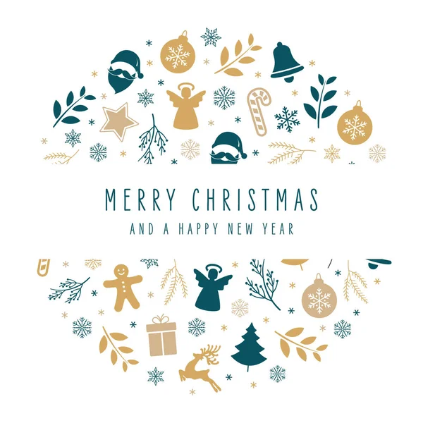 Jul ikoner element dekoration SMÅSAK gratulationskort på vit bakgrund — Stock vektor
