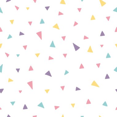 Üçgen konfetisi izole edilmiş beyaz arkaplan ile Memphis kusursuz desen tasarımı