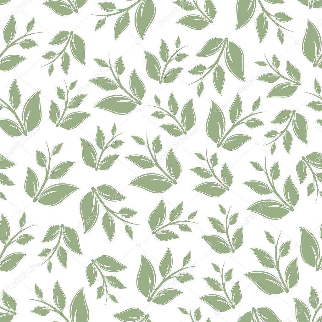 Beautiful seamless pattern design with green leafs isolated background