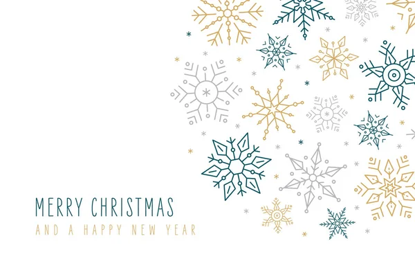 Vánoční sněhové vločky prvky ozdoby dekorace přání na izolovaném bílém pozadí — Stockový vektor