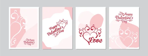Valentine Day Cards Set Hand Drawn Hearts Ornaments Doodles Sketches — Stock Vector