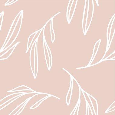 Yaprak dallarıyla kusursuz desenli tasarım. Vektör illüstrasyon arkaplanını karalar ve çizer.