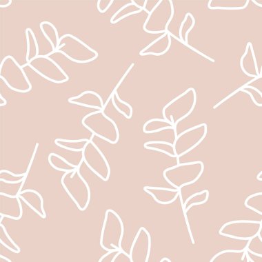 Okaliptüs yaprağı dallarıyla kusursuz desen tasarımı. Vektör illüstrasyon arkaplanını karalar ve çizer.